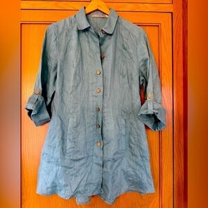 Soft Surroundings Coastal Linen Sea Green Tunic Hip Pockets / small